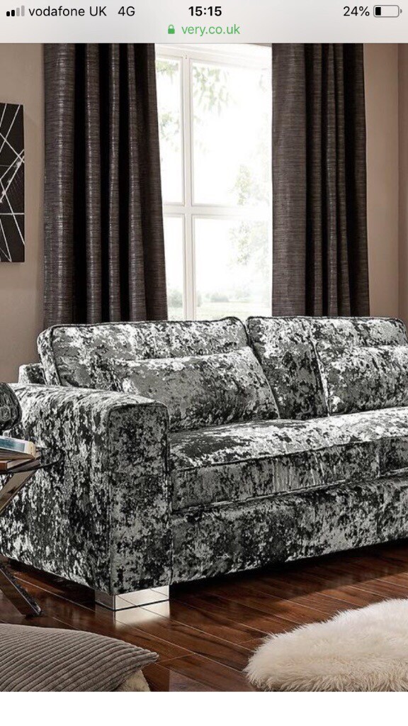 Silver crushed velvet sofas in Kennoway, Fife Gumtree