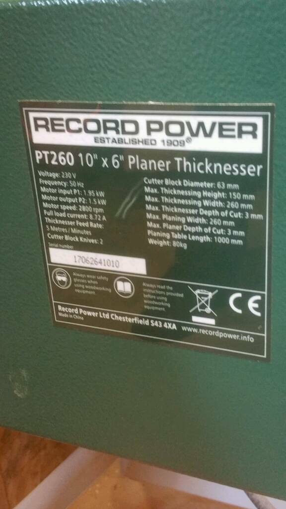 Record PT260 planer/thicknesser in Stokenchurch, Buckinghamshire