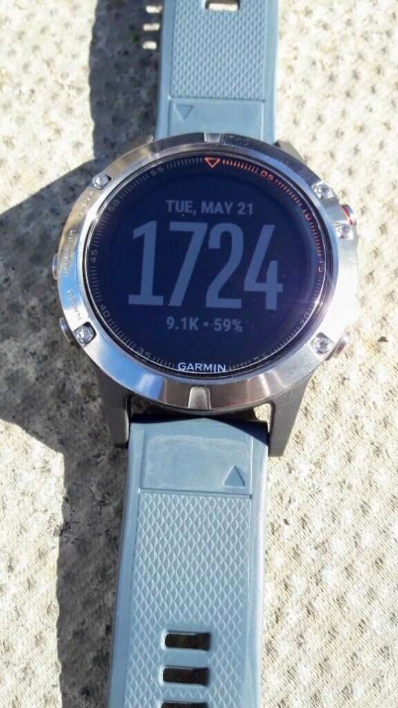 Garmin Fenix 5 GPS Watch with Wrist-Based Heart Rate - Silver with Granite Blue Band | in