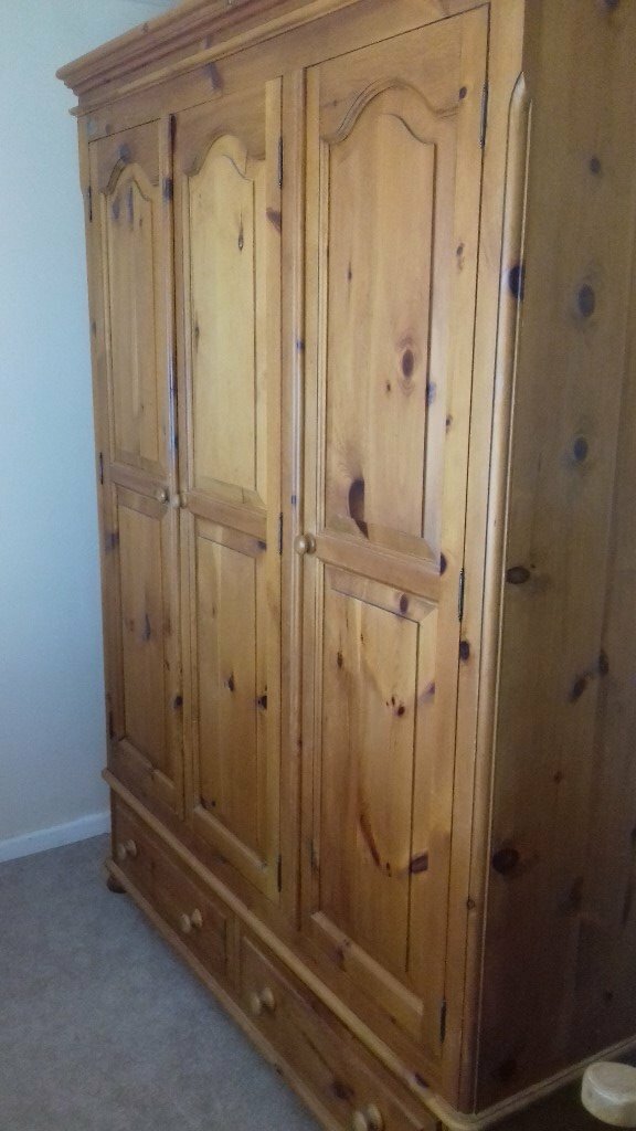 3 Door Pine Wardrobe With 2 Drawers In Base In Alcester