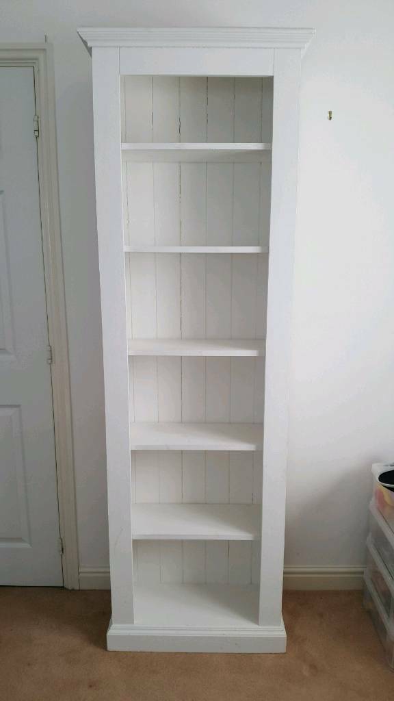 Solid pine tall alcove bookcase book shelf painted white in