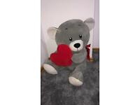 Large grey stuffed teddy bear with a red heart 27 inches 
