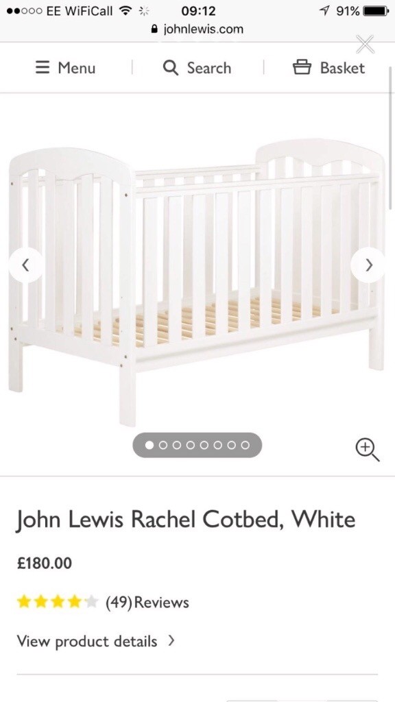 John Lewis Rachel Cotbed (cot bed) + mattress & bedding in Church Crookham, Hampshire Gumtree
