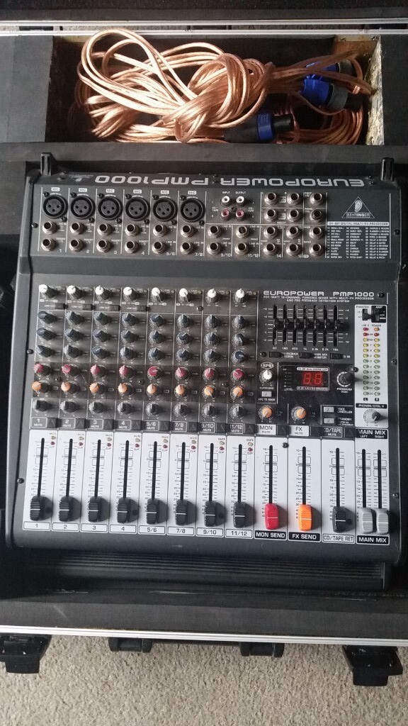 Behringer powered mixer and speakers includes speaker stands and cables