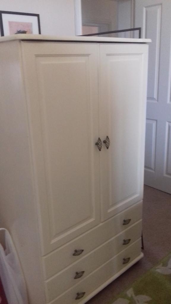 Cream painted solid pine wardrobe and drawers in Yelverton, Devon