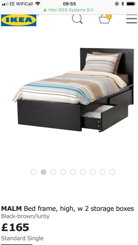 Ikea Malm Single Bed Black With Draws And Mattress In Huntingdon