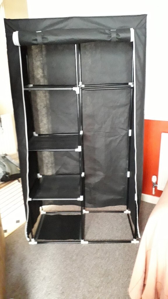 Black Fabric Single Wardrobe Storage Unit In