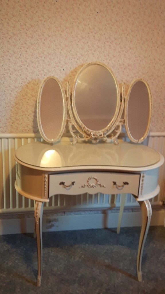 Vintage Cream Dressing Table and Triple Mirror in Brislington