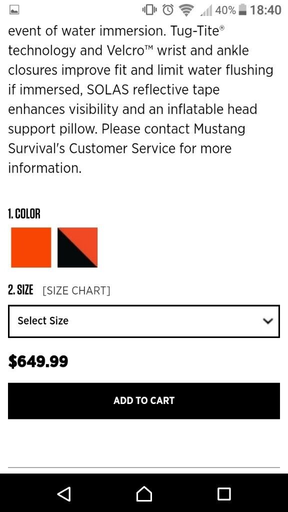 Mustang Survival Suit Size Chart