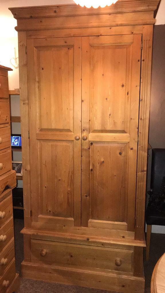 Pine Solid Wardrobe X2 Antique Waxed Hand Made With Draw In