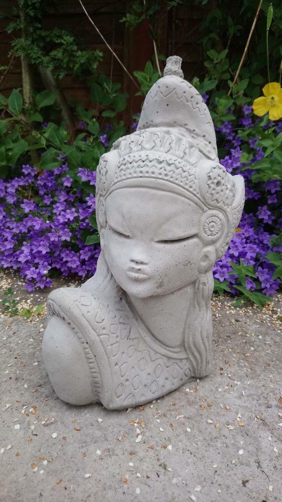 Thai Lady Buddha Head & Shoulders Sculpture Stone Garden Ornament