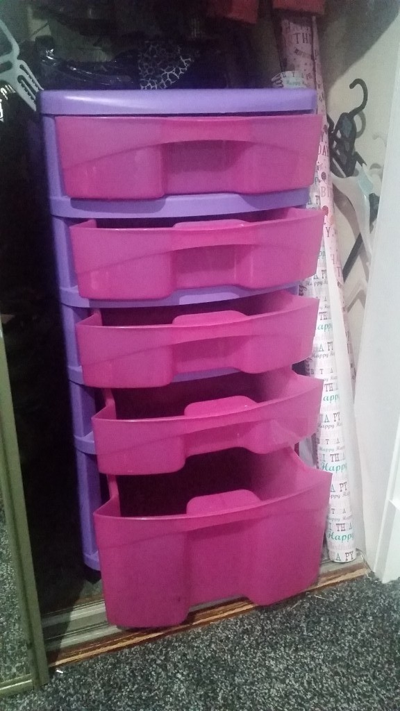 Pink Plastic Drawers Kids Bedroom Good Clean Condition In