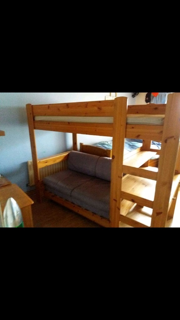 Triple Sleeper Bunk Bed and attached Computer Desk Fold out double