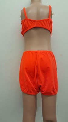 Dance Short & Bra Top Medium Child Neon Orange Velvet Ballet Tap Jazz Gymnastics