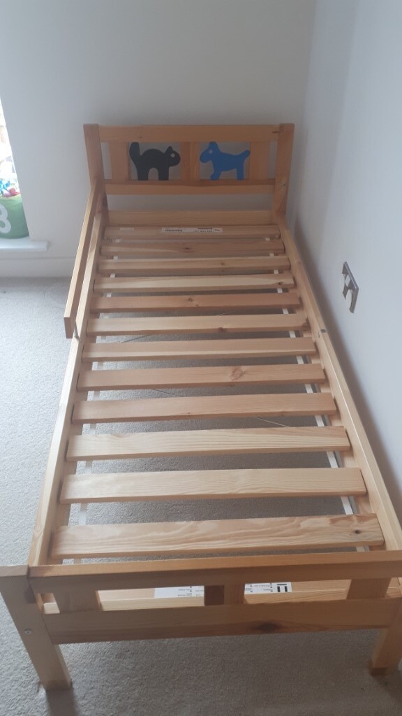 Ikea Toddler Wooden Bed, Cute cat and dog headboard and siderail