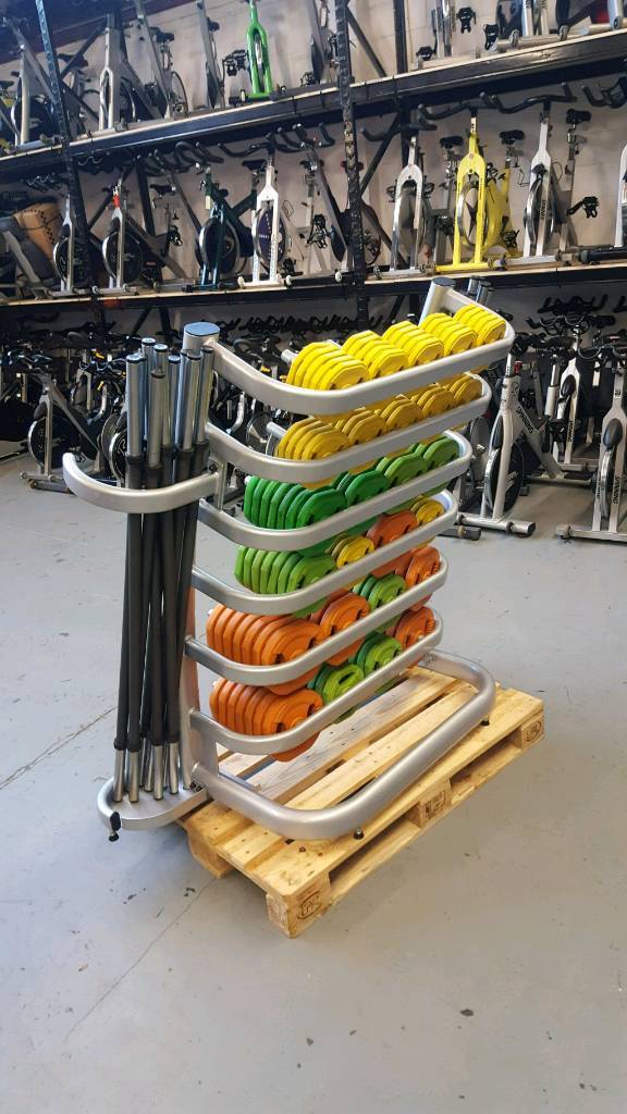 Reebok weight plates and bars + rack Commercial Gym Equipment in