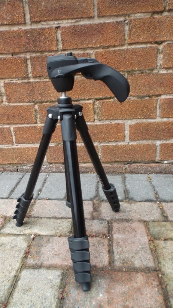 Manfrotto Tripod for still or video camera. Full size when opened up
