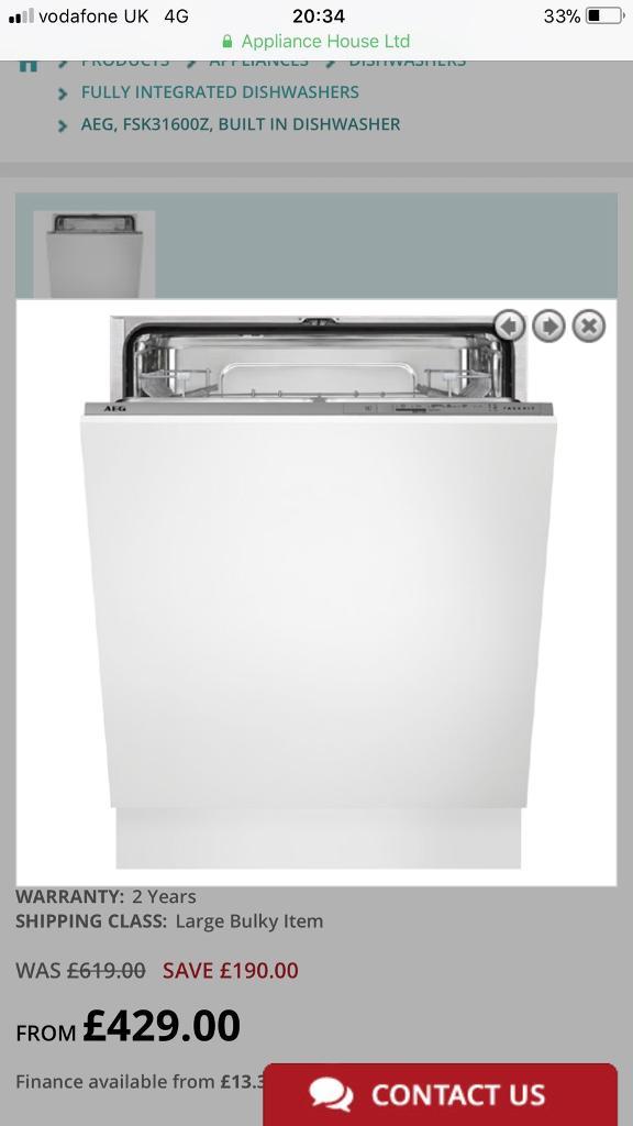 AEG Fsk31600z BRAND NEW INTEGRATED DISHWASHER in Sketty, Swansea