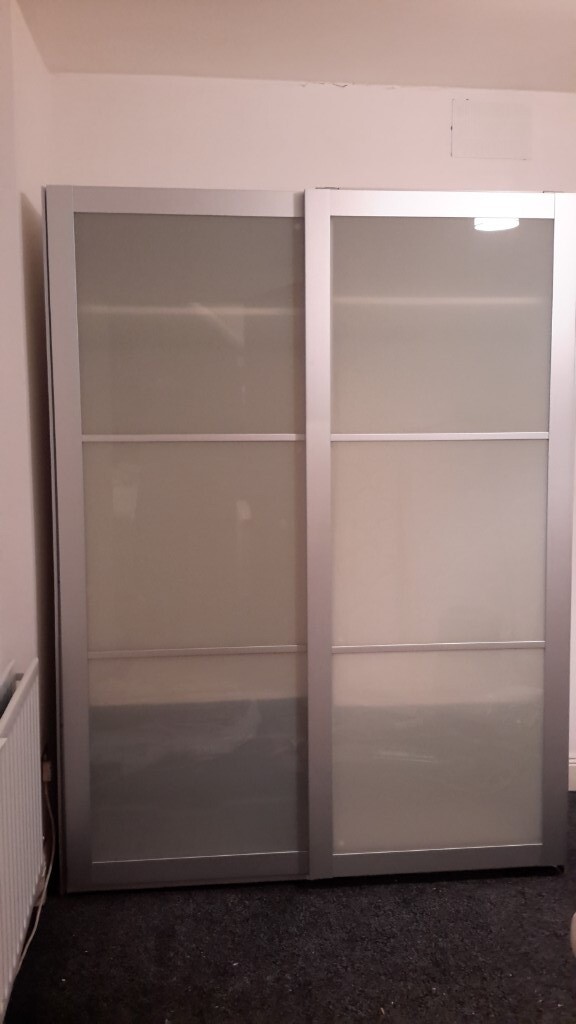 Excellent As New Ikea Double Wardrobe With Two Sliding Glass Doors