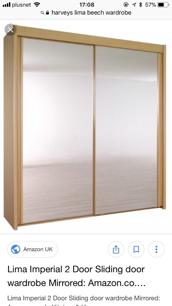 Harvey S Lima Beech Wardrobe Mirrored Double Sliding Doors In