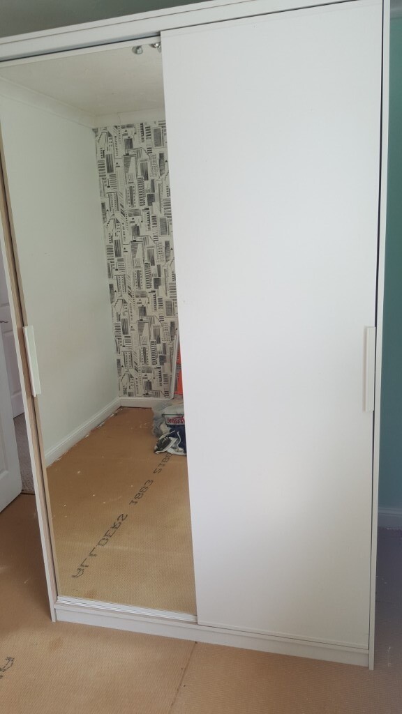 Ikea Morvik Wardrobe With 2 Rails Shelves And Mirror Door In