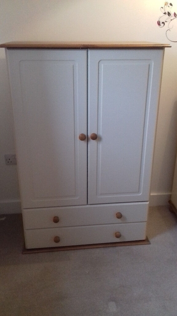 Small Combi Wardrobe/Tallboy with two drawers - Cream and Pine | in Bournemouth, Dorset | Gumtree
