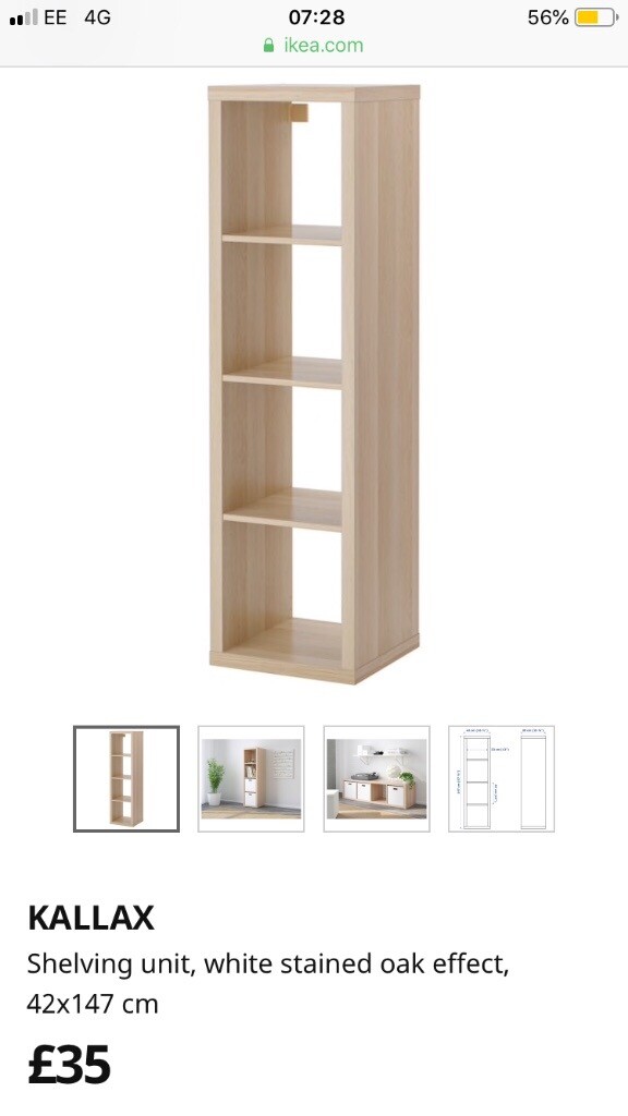 KALLAX Shelving unit, white stained oak effect, 42x147 cm in
