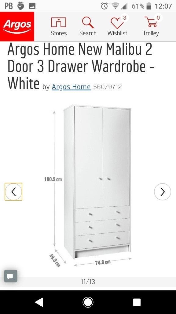 Brand New Argos Double Wardrobe In White In Southampton