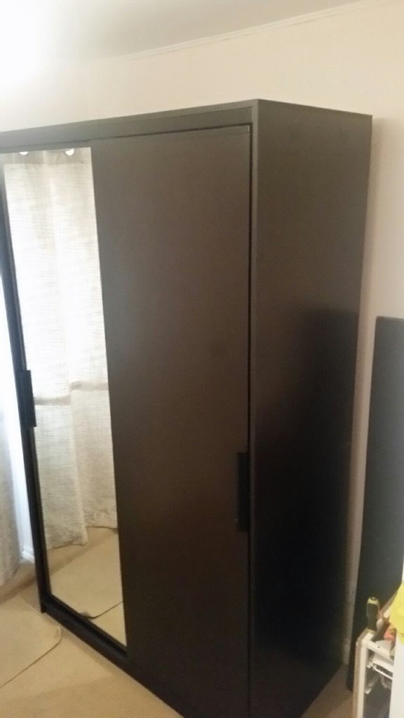 Wardrobe 2 Sliding Door One Mirror Double Hanger Section And