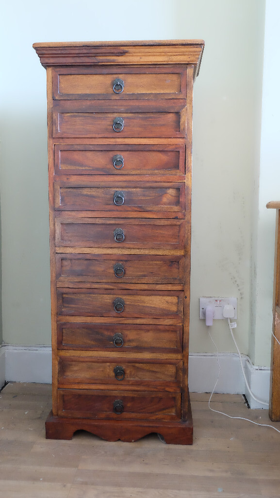 Solid 10 drawer Wooden Tall Boy Chest gone pending collection in