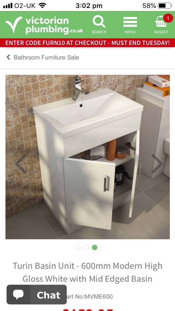 Bathroom Vanity Unit Gloss White From Victoria Plumbing in Clydebank