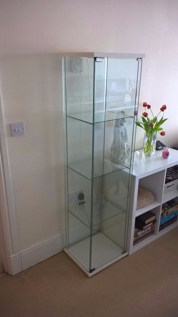  IKEA Detolf  glass display cabinet in white with fitted 