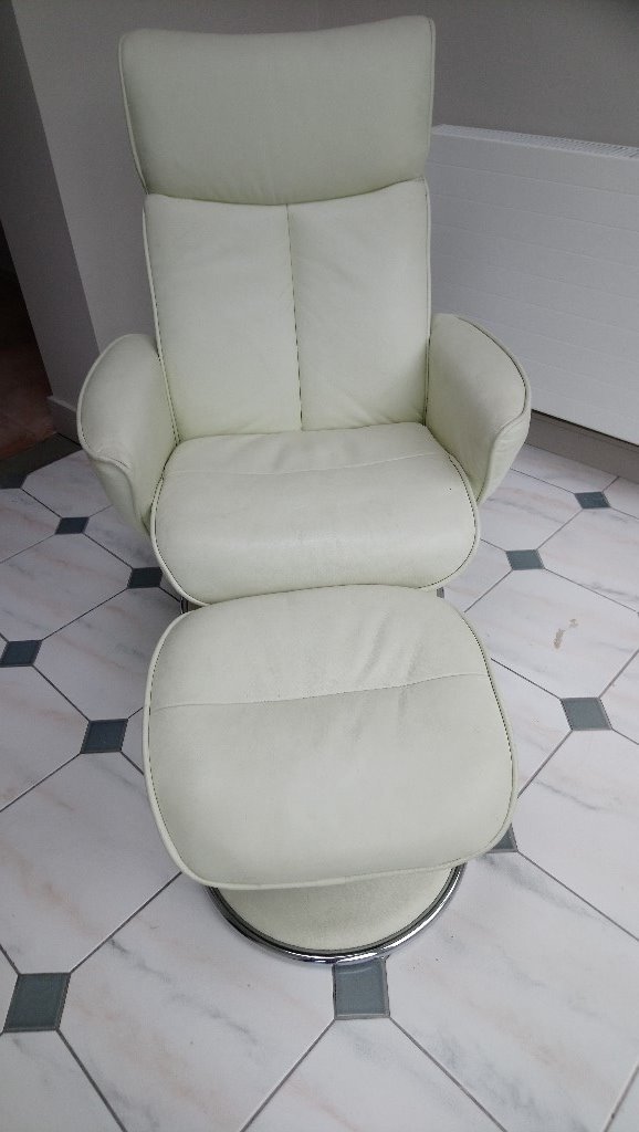 Cream Leather Recliner Chair and Footstool in Kingswood, Bristol