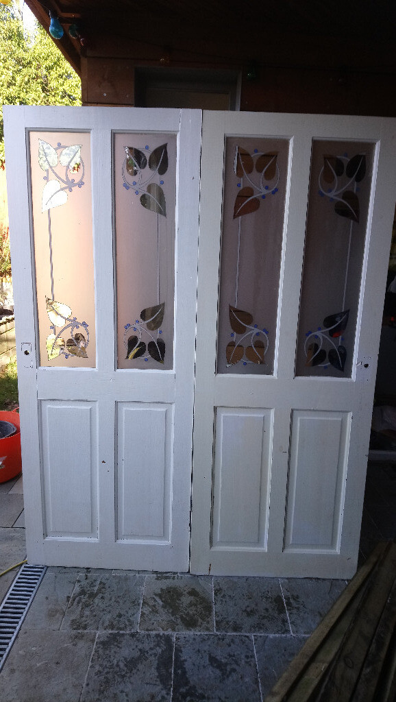 2 Glazed Art Deco Style Interior Doors 78x30 198x76cm Upcycle