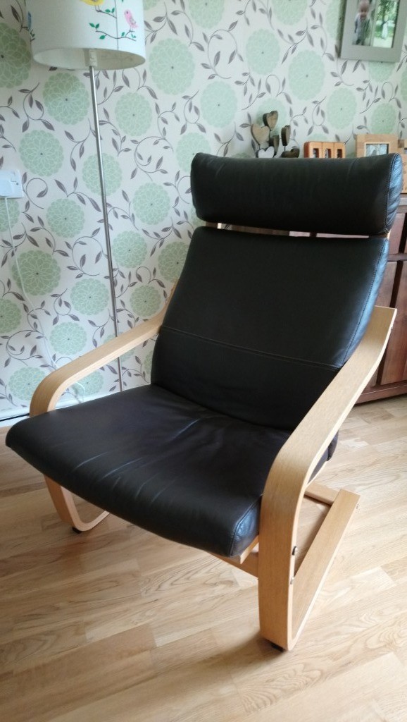 Ikea brown leather relaxer chair. Poang. in York, North Yorkshire