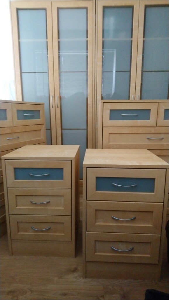 2 Bedroom Suites Glass Fronted Double Wardrobes Chests And