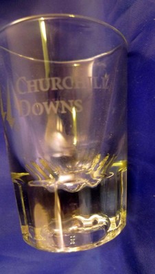 Churchill Downs Large Etched Shot Glass Heavy 3 inch Tall Vintage