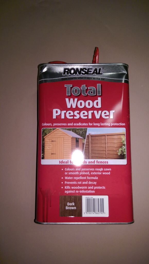 Ronseal Dark Brown Total Wood Preserver 5ltr can for fences sheds