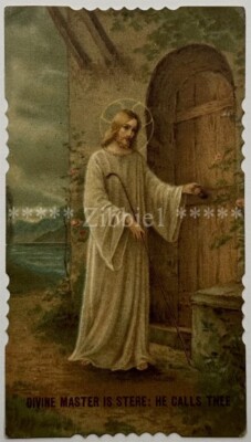 The Divine Master Calls Thee, Antique Die-Cut Holy Prayer Card.