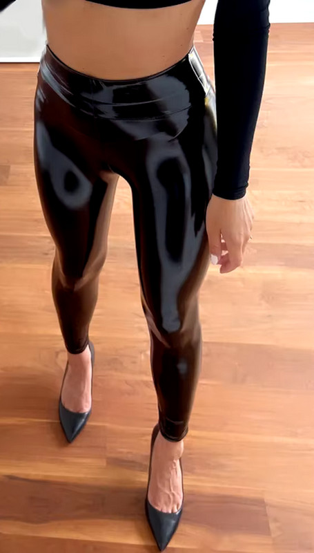 Lack-Optik, Leggings, High-Waist, Glanz Vinyl, L A T E X -Optik, M,L. Schwarz