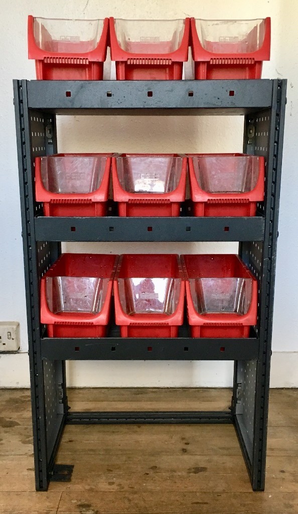 Van Racking / Shelving 9 Storage Boxes Good Condition Suitable