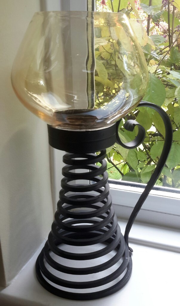 Hand Vintage Spiral Wrought Iron Candle Holder with Glass Cover