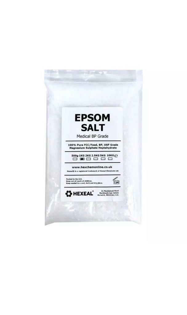 1KG EPSOM SALT Medical BP / Food Grade Magnesium Sulphate HEXEAL