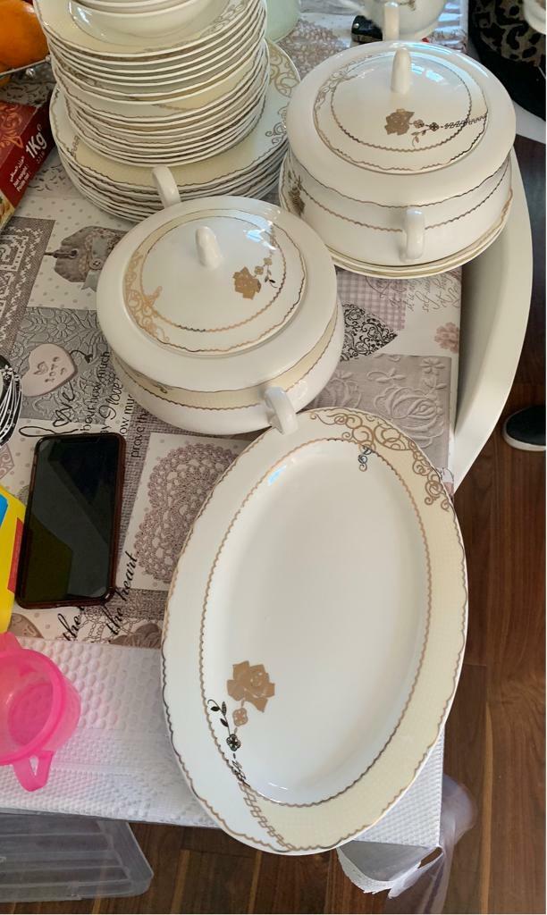 Dishes and tea cup set (dinnerware and crockery) tableware set in