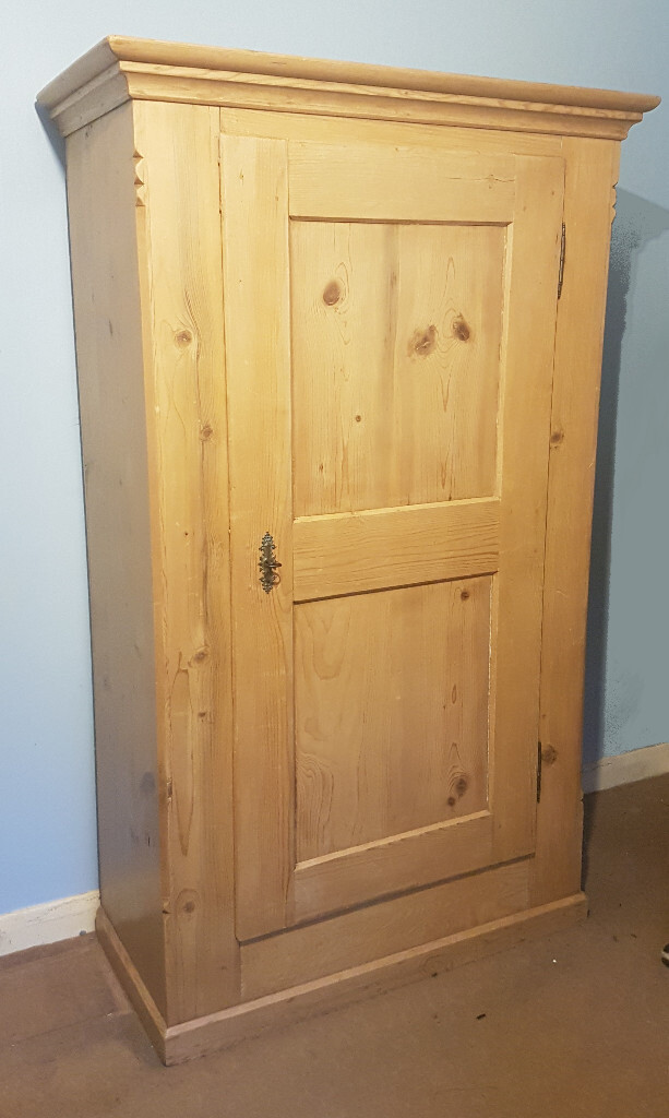 Vintage French Wardrobe Solid Pine Single Door Single Rail In