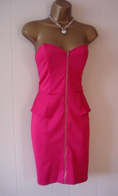 OASIS STUNNING PINK & GOLD ZIP STRAP / LESS PEPLUM DRESS 10 12 BNWT!!