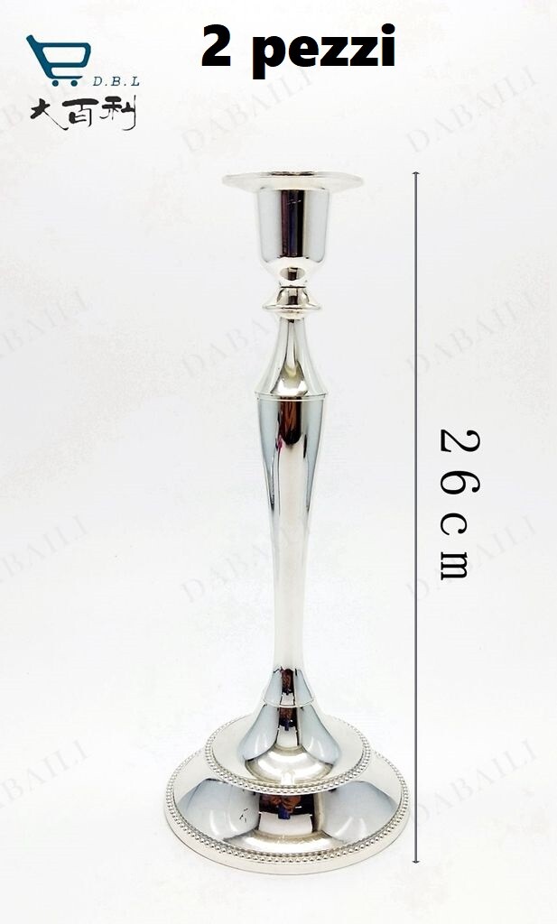 Set 2 Pezzi Candeliere Candelabro Portacandele In Metallo Argentato 10320 bal