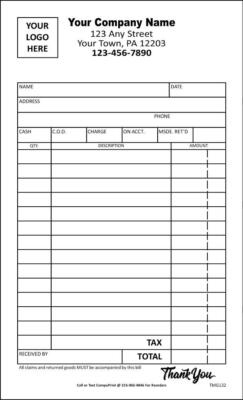Custom Mid-Size Sales Invoice Forms  / 2 Part Carbonless / 4.25 x 7 / TMG132