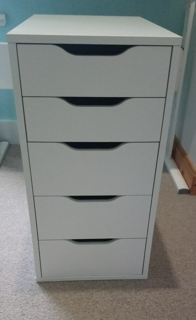 Ikea White Alex 5 Drawers Chest Of Drawers Office Bedroom