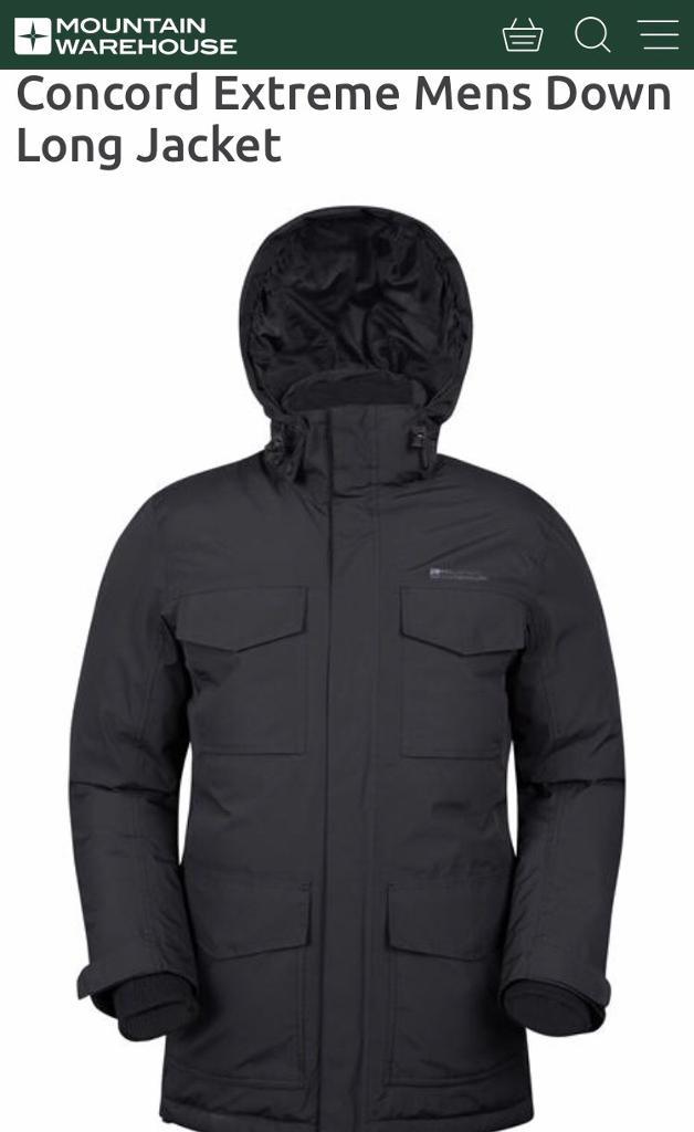 Mountain Warehouse concord extreme mens down long jacket in